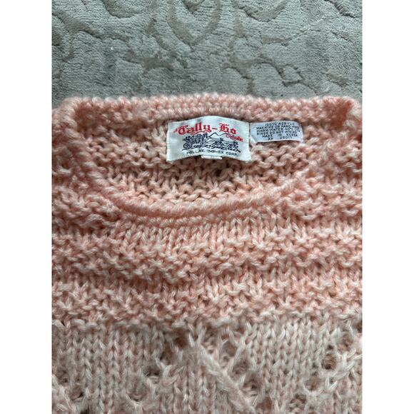 Vintage Tally-Ho Women’s Sweater Pink Diamond Knit Pullover Small 80s Style - Picture 3 of 6